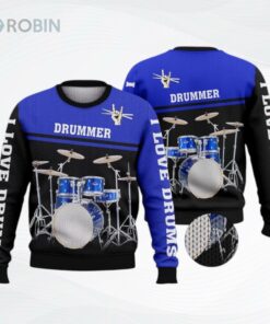 Drummer Blue Ugly Christmas Sweater