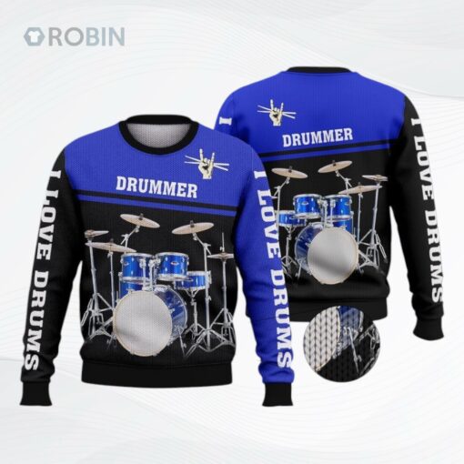 Drummer Blue Ugly Christmas Sweater