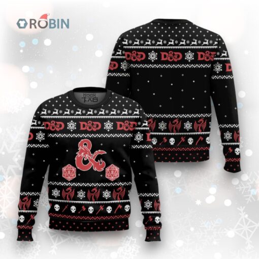 Dungeons And Dragons Dice Snowflake Pattern Ugly Christmas Sweater All Over Print 3D Sweater Black
