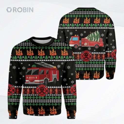 Firefighter Truck Ugly Christmas Sweater