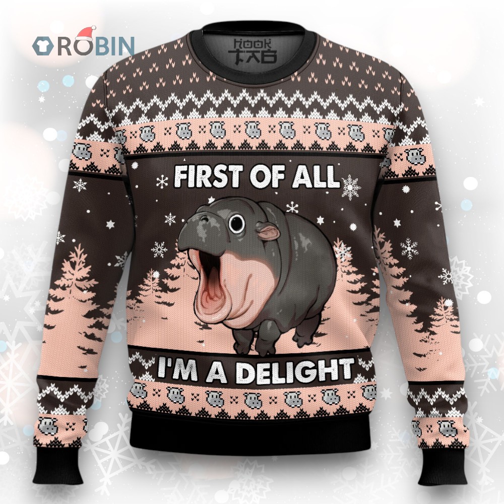 First of All I’m a Delight Hippo Ugly Christmas Sweater First of All I’m a Delight Hippo Ugly Christmas Sweater