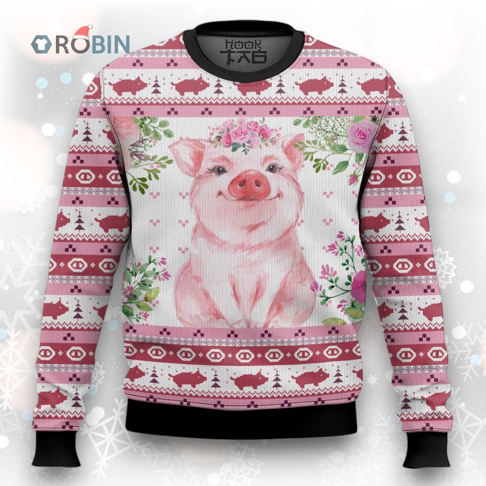 Floral Piggy Ugly Christmas Sweater Floral Piggy Ugly Christmas Sweater