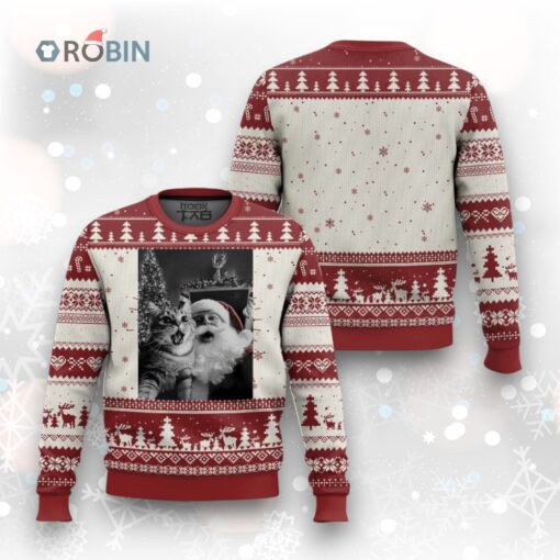 Funny Christmas Cat Selfie With Santa Ugly Christmas Sweater