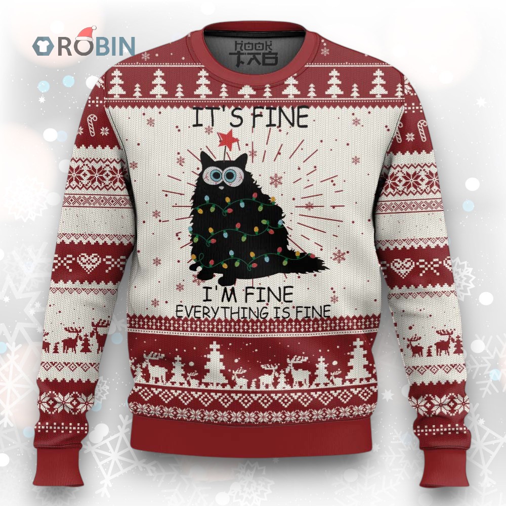 Funny Christmas Cat Ugly Christmas Sweater It’s Fine I’m Fine Everything Is Fine Meowy Catmas Xmas Funny Christmas Cat Ugly Christmas Sweater It’s Fine I’m Fine Everything Is Fine Meowy Catmas Xmas