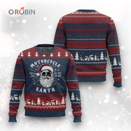 Funny Christmas Motorcycle Santa Ugly Christmas Sweater No Ride No Life Motorbike Rider Grandpa