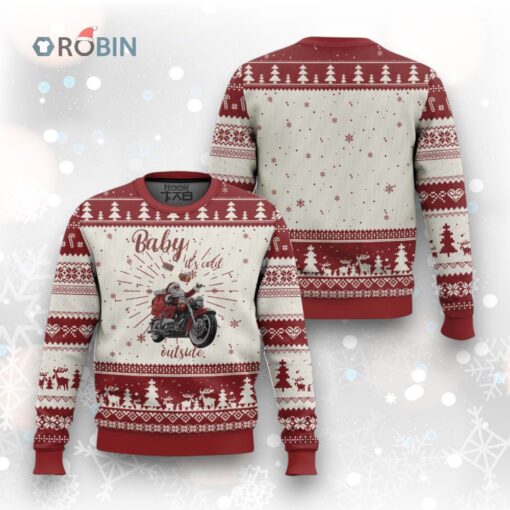 Funny Christmas Motorcycle Santa Ugly Christmas Sweater Xmas Motorbike Biker Gift
