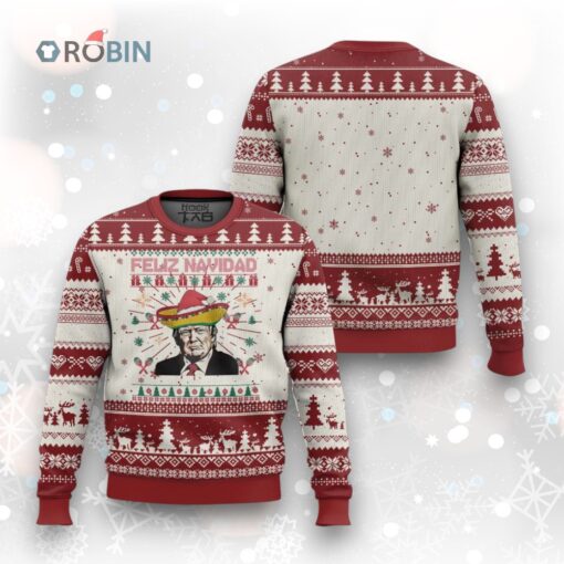 Funny Mexico Xmas Trump Ugly Christmas Sweater Feliz Navidad Mexican Sombrero Santa