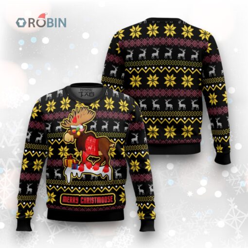Funny Moose Graphic Ugly Christmas Sweater for Holiday Parties & Festive Celebrations