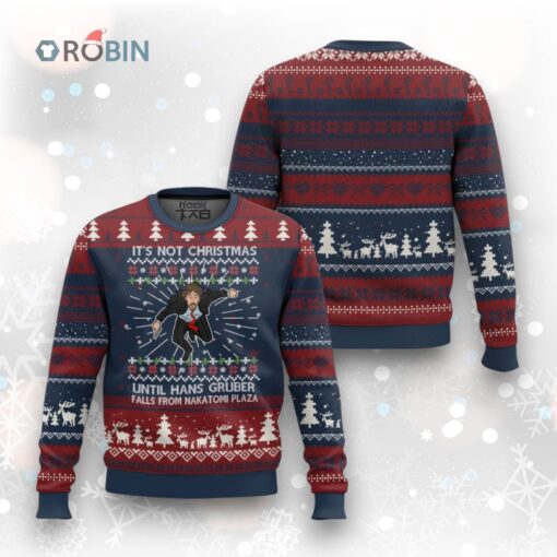Funny Nakatomi Plaza Ugly Christmas Sweater It’s Not Xmas Until Hans Gruber Falls Xmas Party 1988