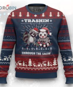 Funny Opossum Raccoon Xmas Ugly Christmas Sweater Trashin Through The Snow Garbage Gang