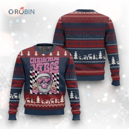 Funny Pink Santa Xmas Ugly Christmas Sweater Xmas Vibes Checkboard