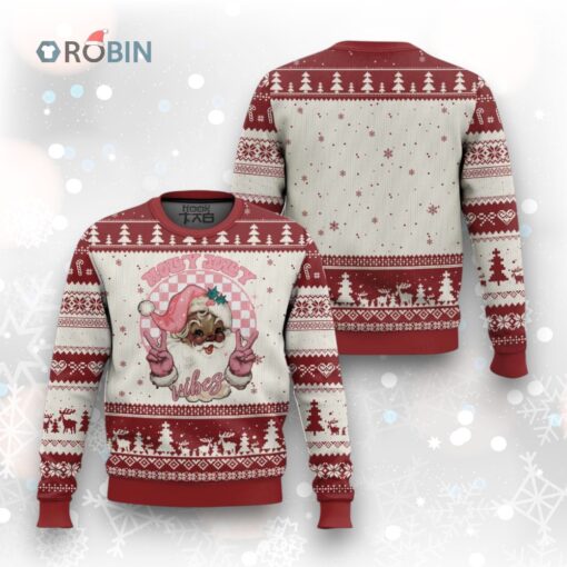 Funny Pink Xmas Retro Black Santa Ugly Christmas Sweater Holly Jolly Vibes