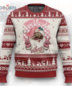 Funny Pink Xmas Retro Black Santa Ugly Christmas Sweater Holly Jolly Vibes