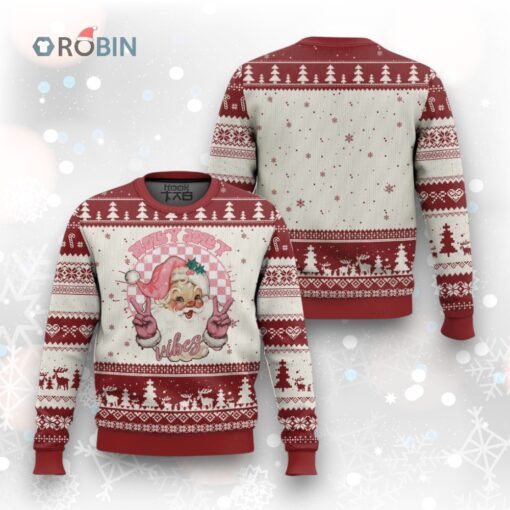Funny Pink Xmas Retro Santa Ugly Christmas Sweater Holly Jolly Vibes