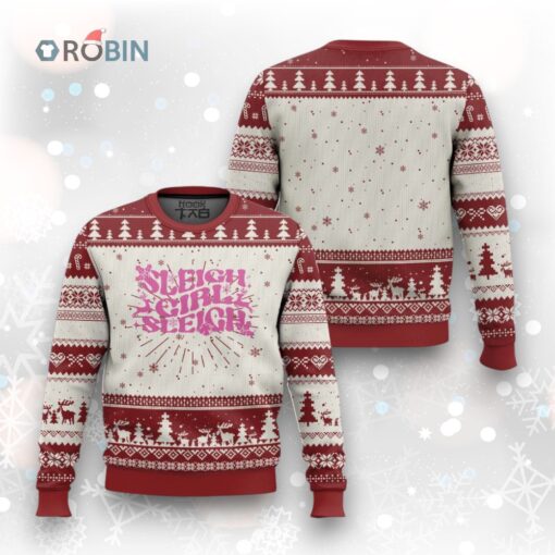 Funny Pink Xmas Ugly Christmas Sweater Sleigh Girl Sleigh Reindeer