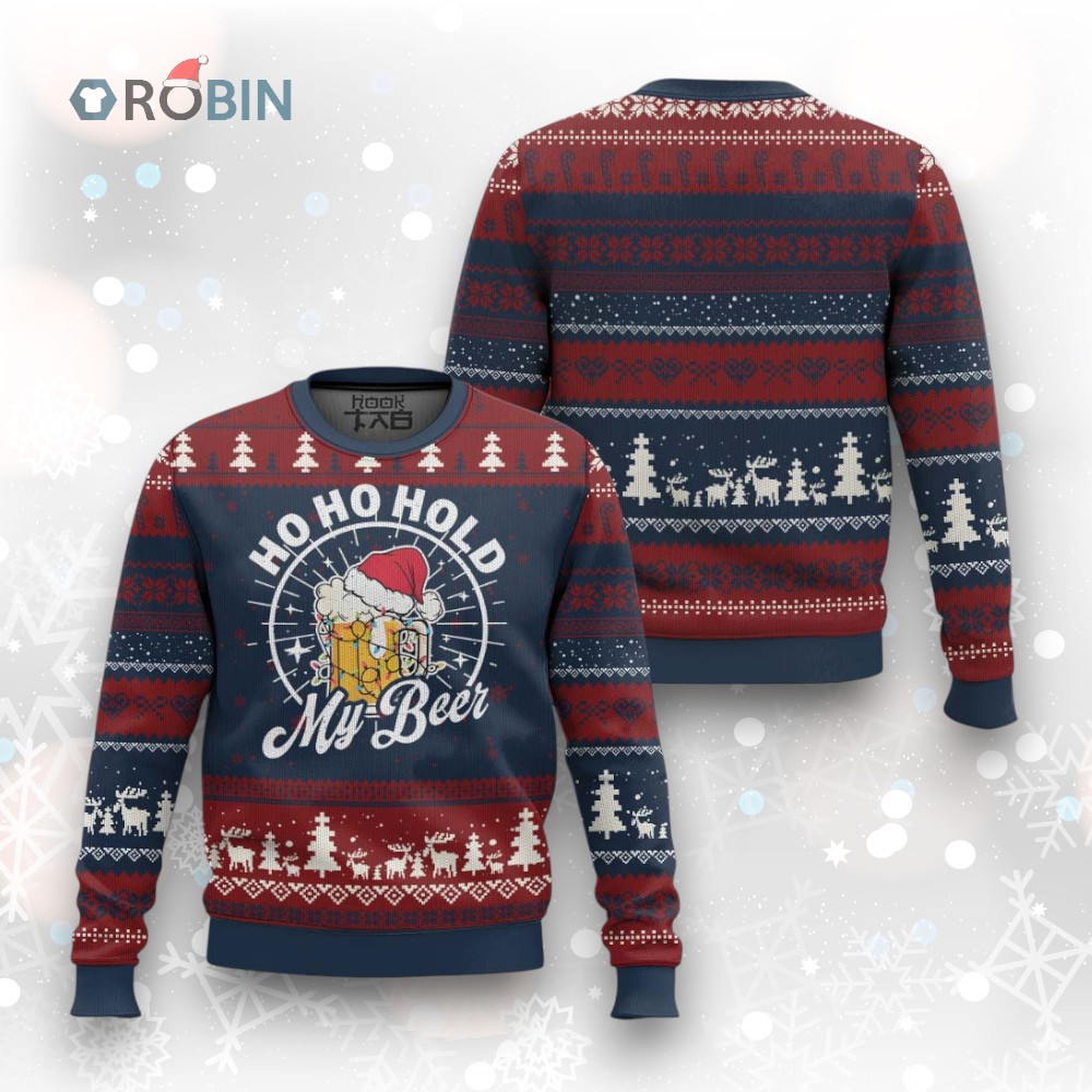 Funny Xmas Beers Ugly Christmas Sweater Ho Ho Hold My Beer Vintage Mug Santa Hat Funny Xmas Beers Ugly Christmas Sweater Ho Ho Hold My Beer Vintage Mug Santa Hat