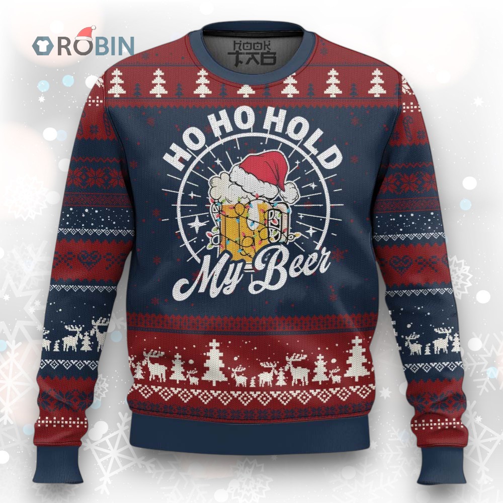 Funny Xmas Beers Ugly Christmas Sweater Ho Ho Hold My Beer Vintage Mug Santa Hat Funny Xmas Beers Ugly Christmas Sweater Ho Ho Hold My Beer Vintage Mug Santa Hat