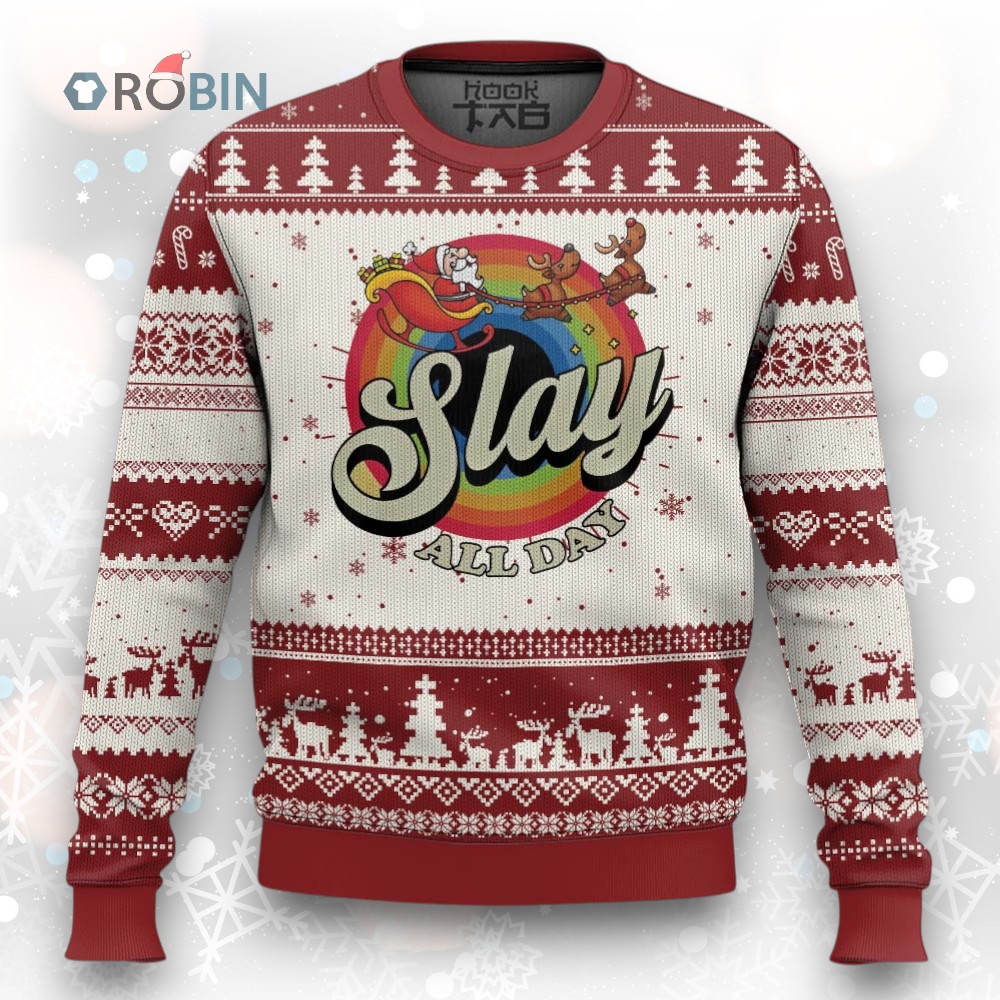 Funny Xmas LGBT Ugly Christmas Sweater Slay All Day Sleigh Rainbow Funny Xmas LGBT Ugly Christmas Sweater Slay All Day Sleigh Rainbow