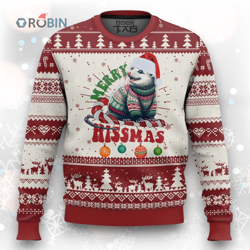 Funny Xmas Opossum Ugly Christmas Sweater Merry Hissmass Funny Xmas Opossum Ugly Christmas Sweater Merry Hissmass