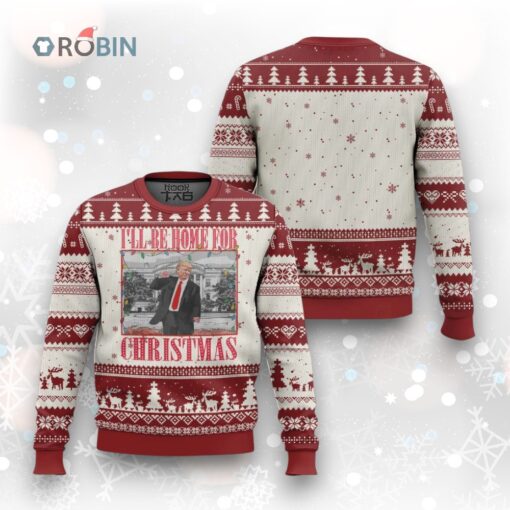 Funny Xmas Trump Ugly Christmas Sweater Vintage Santa Ill Be Home For Christmas Daddy’s Home Pajamas
