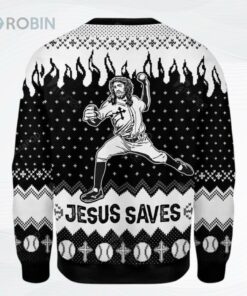 Gearhomies Jesus Saves Baseball Ugly Christmas Sweater