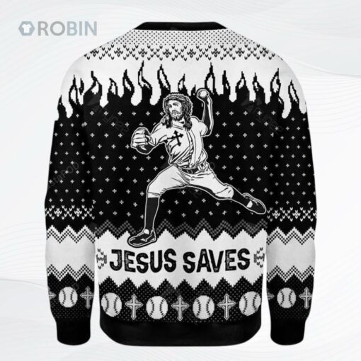 Gearhomies Jesus Saves Baseball Ugly Christmas Sweater