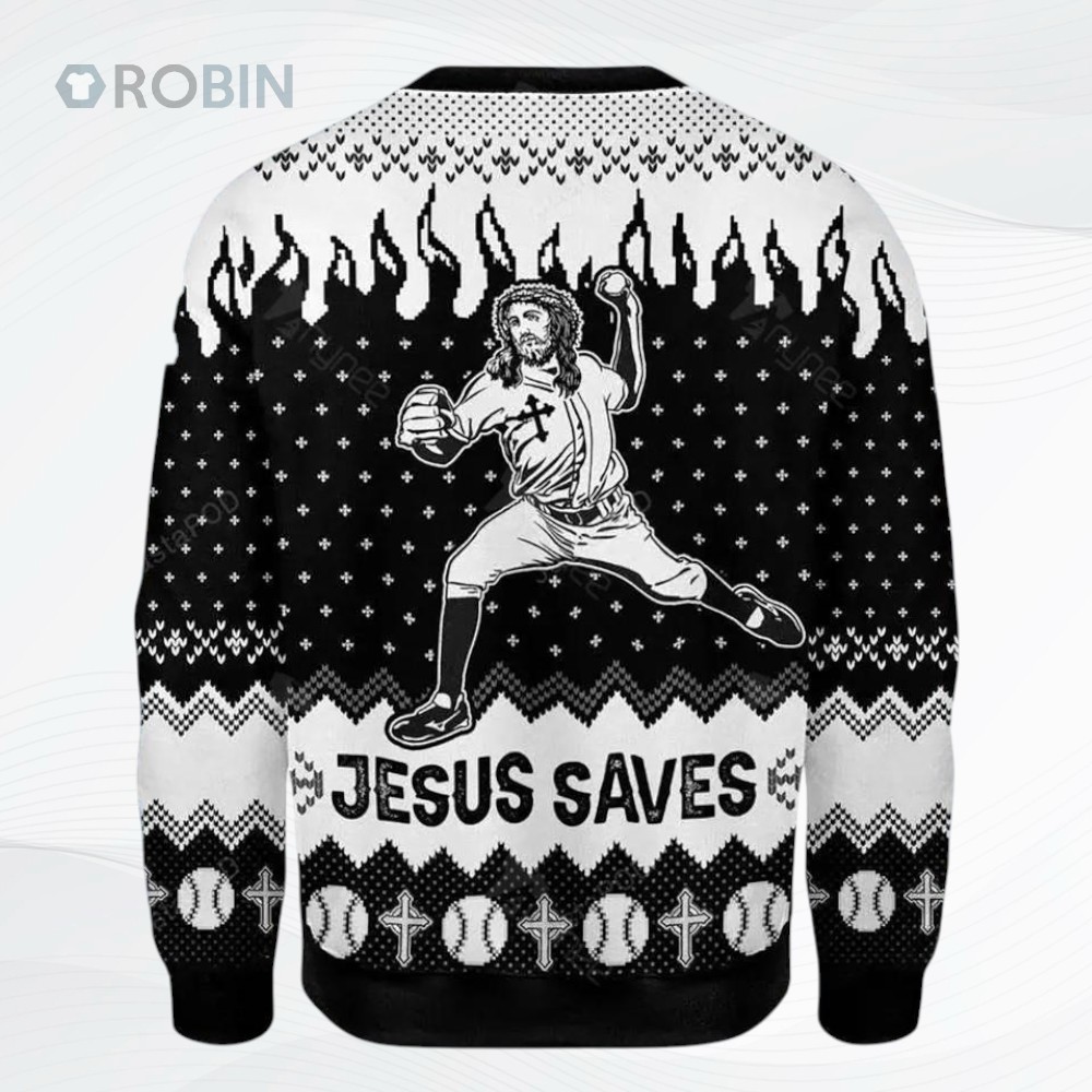 Gearhomies Jesus Saves Baseball Ugly Christmas Sweater Gearhomies Jesus Saves Baseball Ugly Christmas Sweater