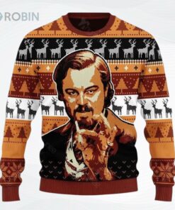 Gearhomies Leo Pointing All Over Printed Ugly Christmas Sweater Gearhomies Leo Pointing All Over Printed Ugly Christmas Sweater