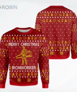Gift For Dad Fathers Day Merry Ironworker Red Ugly Christmas Sweater