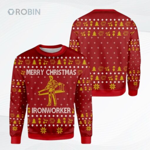 Gift For Dad Fathers Day Merry Ironworker Red Ugly Christmas Sweater