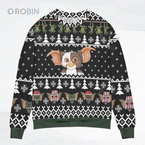 Gizmo The Gremlins Pine Tree Snowflake All Over Printed Ugly Christmas Sweater