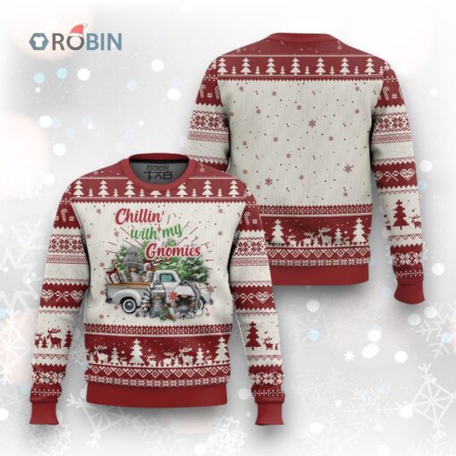 Gnome Christmas Ugly Christmas Sweater Chillin With My Gnomies Xmas Truck