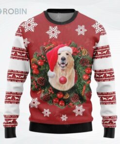 Golden Retriever Christmas Wreath Ugly Christmas Sweater