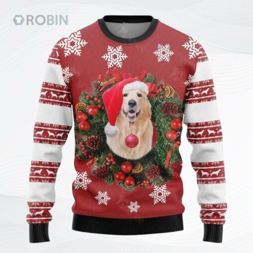 Golden Retriever Christmas Wreath Ugly Christmas Sweater