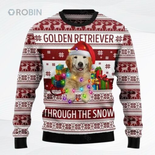 Golden Retriever Through The Snow Ugly Christmas Sweater, Sweatshirt