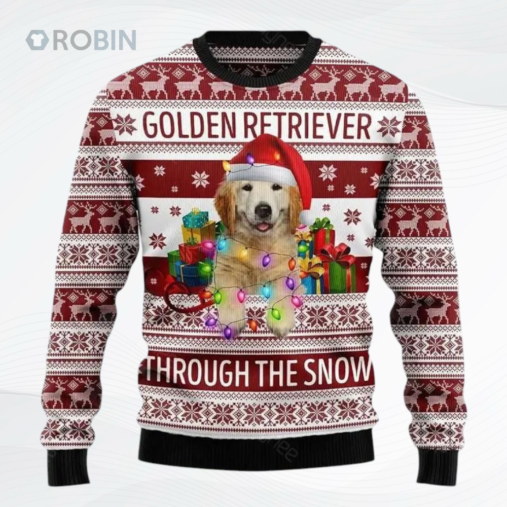 Golden Retriever Through The Snow Ugly Christmas Sweater, Sweatshirt Golden Retriever Through The Snow Ugly Christmas Sweater, Sweatshirt