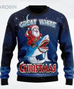 Great White Christmas Shark All Over Printed Ugly Christmas Sweater