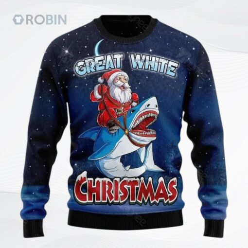 Great White Christmas Shark All Over Printed Ugly Christmas Sweater