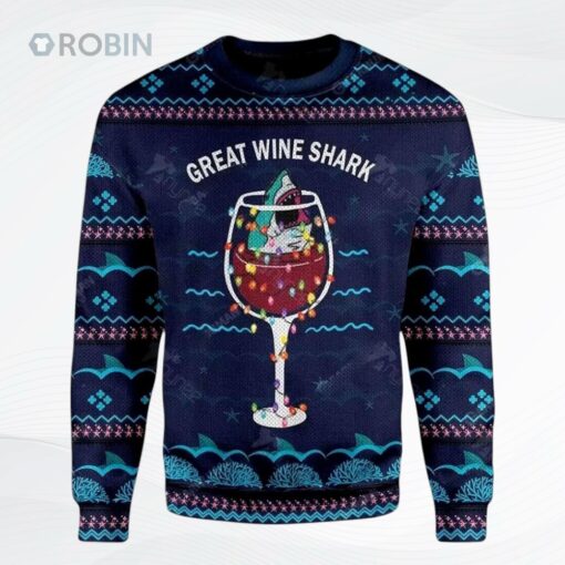 Great Wine Shark Ugly Christmas Sweater