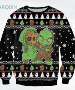 Groot And Grinch Funny Knitting Pattern For All Over Printed Ugly Christmas Sweater, Sweatshirt