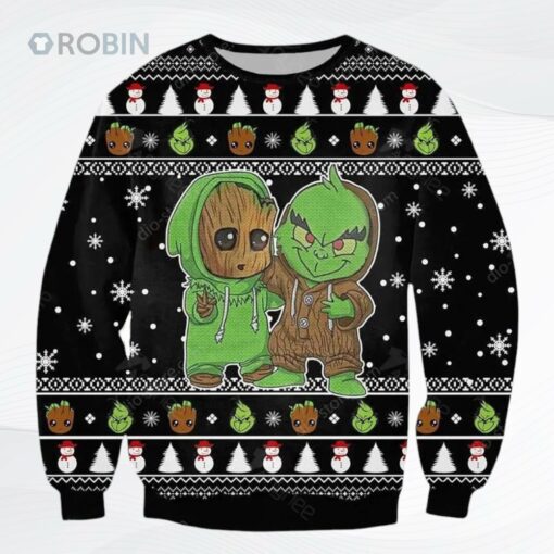 Groot And Grinch Funny Knitting Pattern For All Over Printed Ugly Christmas Sweater, Sweatshirt