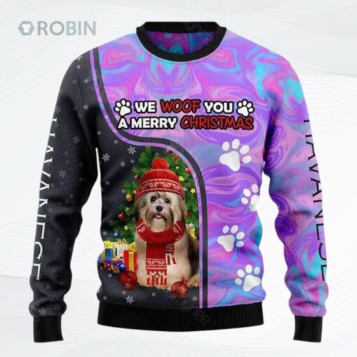 Havanese Hologram Color Ugly Christmas Sweater