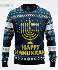Happy Hanukkah All Over Printed Ugly Christmas Sweater, Sweatshirt