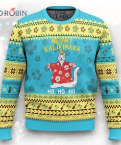 Hawaiian Xmas Cute Cat Ugly Christmas Sweater Meowy Kalikimaka Hawaiian Cat Ho Ho Ho Xmas Tree