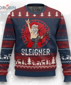Heavy Mental Ugly Christmas Sweater Sleigher Santa Playing Guitar