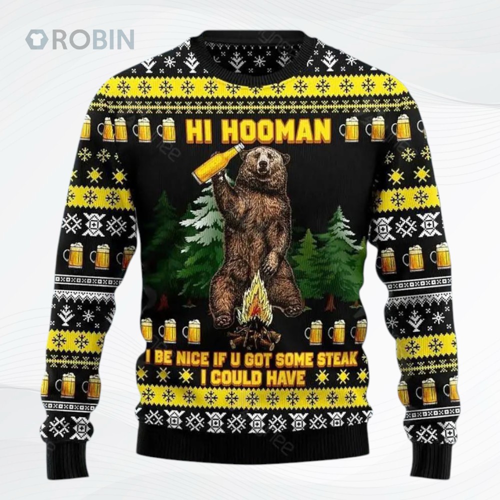 Hi Hooman All Over Printed Ugly Christmas Sweater Hi Hooman All Over Printed Ugly Christmas Sweater