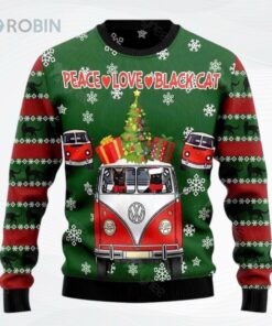 Hippie Black Cat All Over Printed Ugly Christmas Sweater Hippie Black Cat All Over Printed Ugly Christmas Sweater