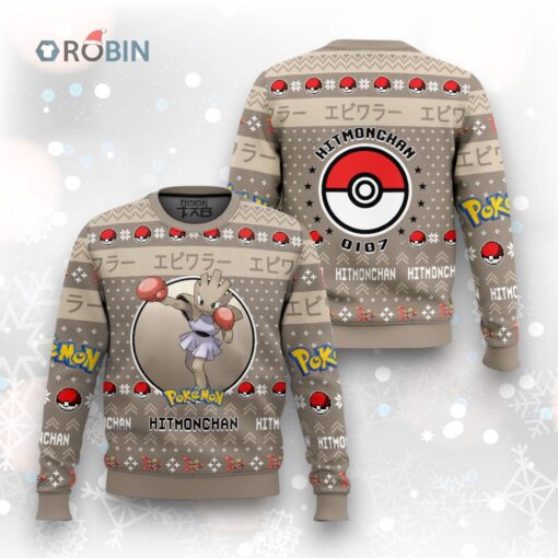 Hitmonchan Ugly Christmas Sweater   Retro Pokemon Holiday Design