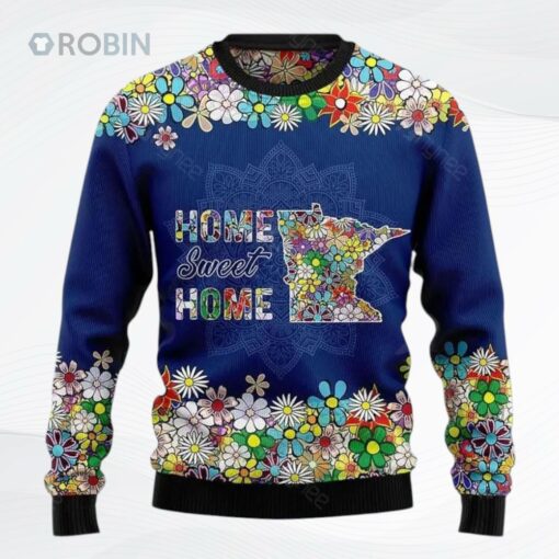 Home Sweet Home Minnesota Flower Ugly Christmas Sweater