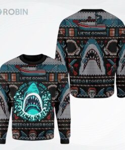 Horror Jaws Shark We Need A Bigger Boat Ugly Christmas Sweater